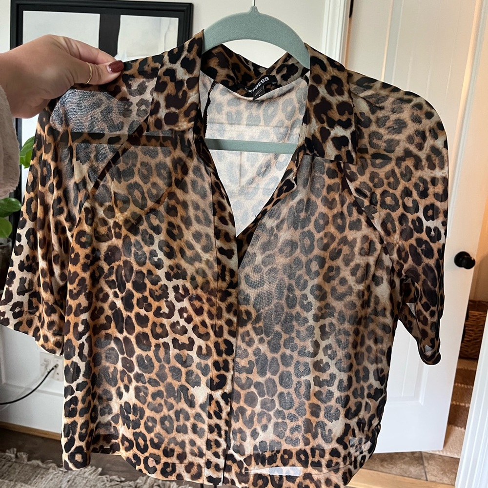 Leopard Print Sheer Blouse
